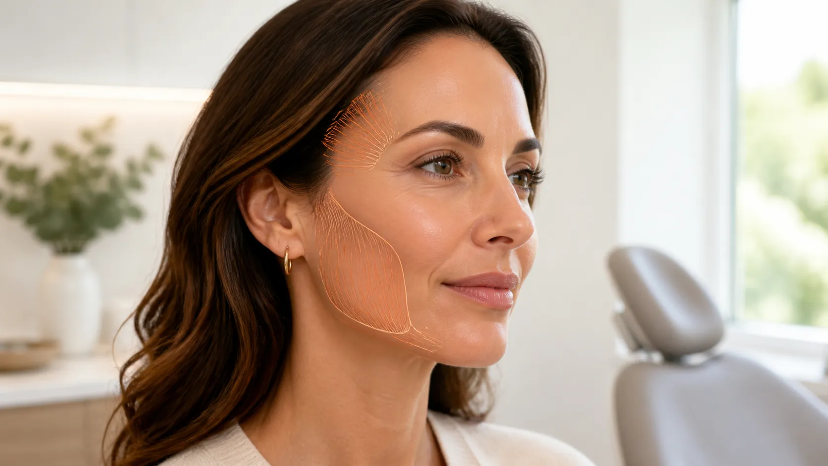 Anatomía muscular facial que muestra el músculo temporal, la articulación mandibular y el masetero
